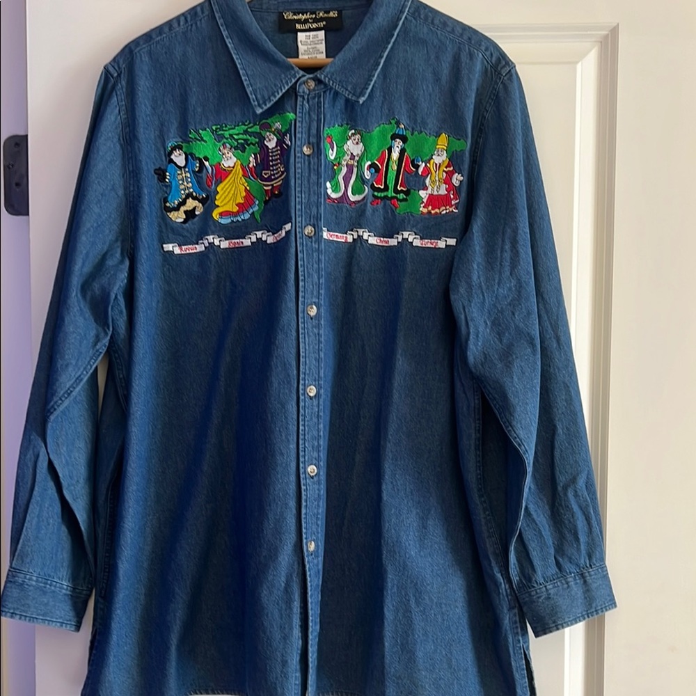 Denim Shirt with Colorful Embroidery